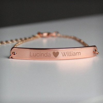 (image for) Personalised Rose Gold Tone Heart Bar Bracelet