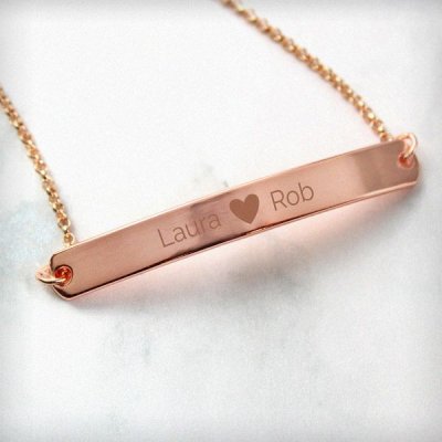 (image for) Personalised Rose Gold Tone Heart Bar Bracelet