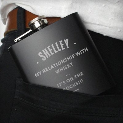 (image for) Personalised Any Message Black Hip Flask