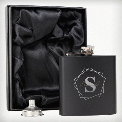 (image for) Personalised Geometric Initial Black Hip Flask