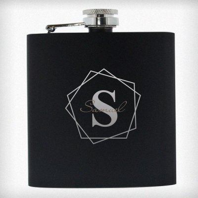 (image for) Personalised Geometric Initial Black Hip Flask