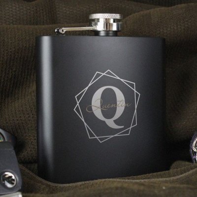 (image for) Personalised Geometric Initial Black Hip Flask