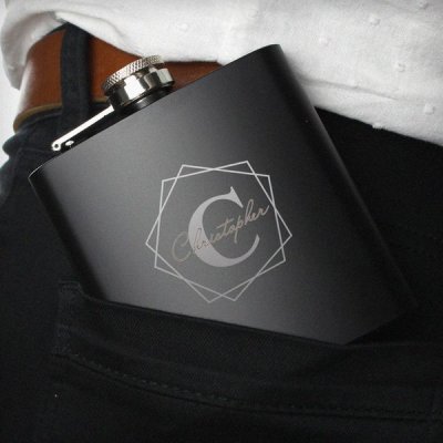 (image for) Personalised Geometric Initial Black Hip Flask