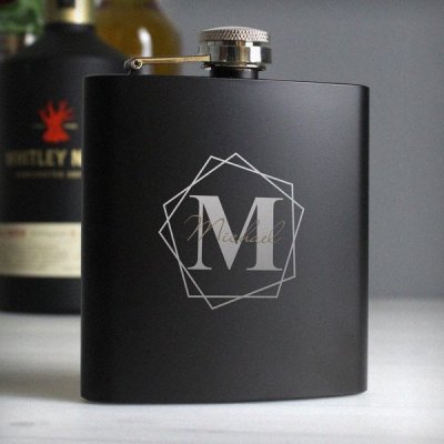 (image for) Personalised Geometric Initial Black Hip Flask