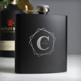 (image for) Personalised Geometric Initial Black Hip Flask