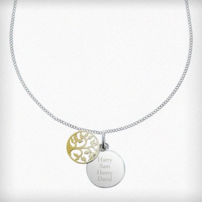 (image for) Personalised Sterling Silver & 9ct Gold Family Tree Necklace