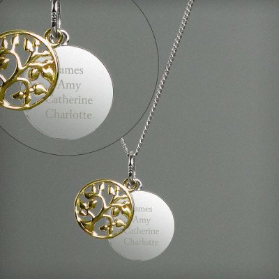 (image for) Personalised Sterling Silver & 9ct Gold Family Tree Necklace