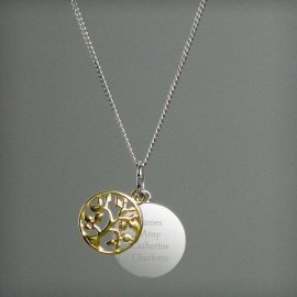 (image for) Personalised Sterling Silver & 9ct Gold Family Tree Necklace