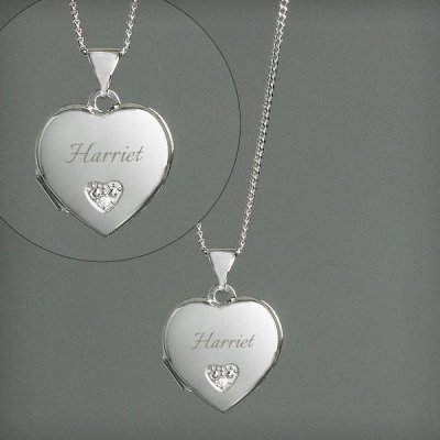 (image for) Personalised Children's Sterling Silver & Cubic Zirconia Heart Locket Necklace