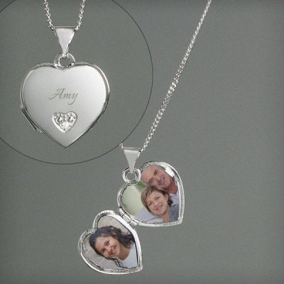 (image for) Personalised Children's Sterling Silver & Cubic Zirconia Heart Locket Necklace