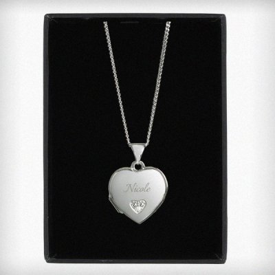 (image for) Personalised Children's Sterling Silver & Cubic Zirconia Heart Locket Necklace