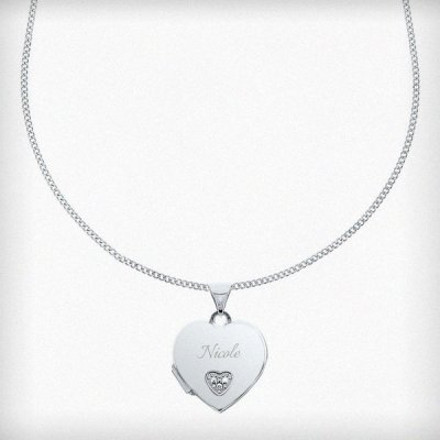 (image for) Personalised Children's Sterling Silver & Cubic Zirconia Heart Locket Necklace