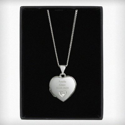 (image for) Personalised Children's Sterling Silver and Cubic Zirconia Heart Locket Necklace