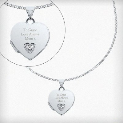 (image for) Personalised Children's Sterling Silver and Cubic Zirconia Heart Locket Necklace