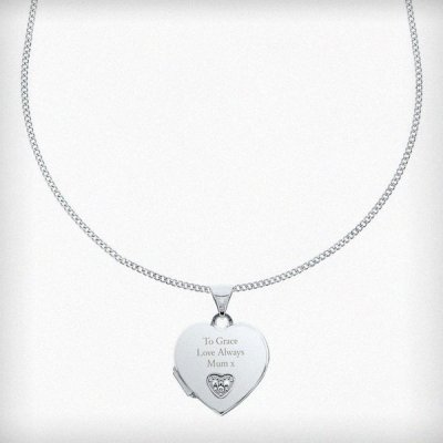 (image for) Personalised Children's Sterling Silver and Cubic Zirconia Heart Locket Necklace