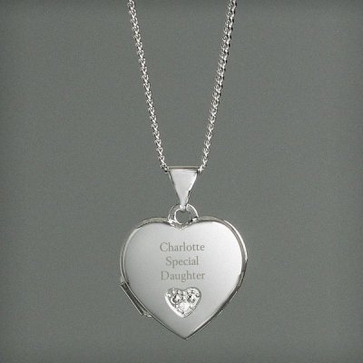 (image for) Personalised Children's Sterling Silver and Cubic Zirconia Heart Locket Necklace