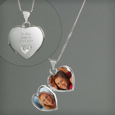 (image for) Personalised Children's Sterling Silver and Cubic Zirconia Heart Locket Necklace