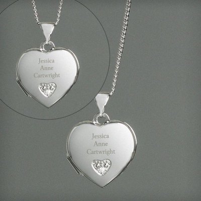 (image for) Personalised Children's Sterling Silver and Cubic Zirconia Heart Locket Necklace