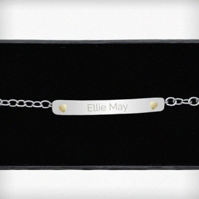 (image for) Personalised Sterling Silver and 9ct Gold Bar Bracelet