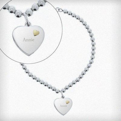 (image for) Personalised Sterling Silver and 9ct Gold Heart Bracelet