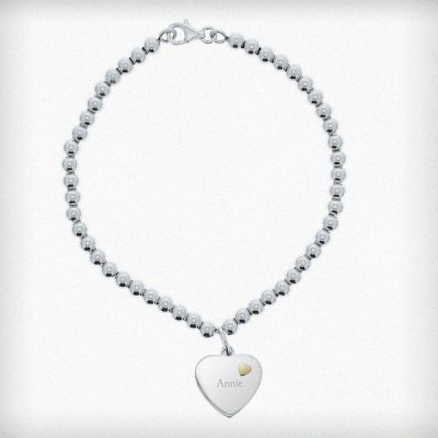 (image for) Personalised Sterling Silver and 9ct Gold Heart Bracelet