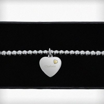 (image for) Personalised Sterling Silver and 9ct Gold Heart Bracelet