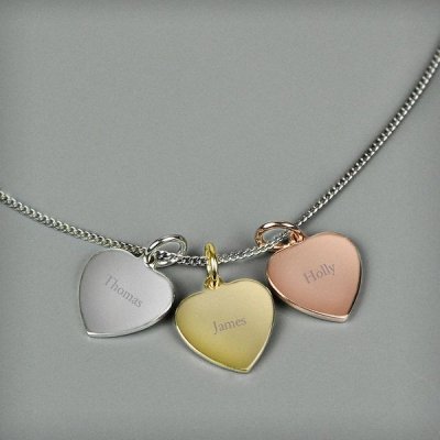 (image for) Personalised Gold, Rose Gold and Silver 3 Hearts Necklace