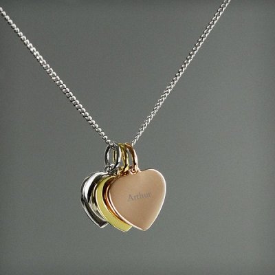 (image for) Personalised Gold, Rose Gold and Silver 3 Hearts Necklace