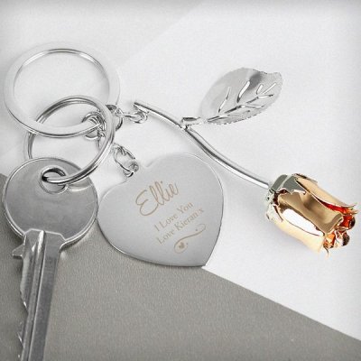 (image for) Personalised Silver Plated Swirls & Hearts Rose Gold Rose Keyring