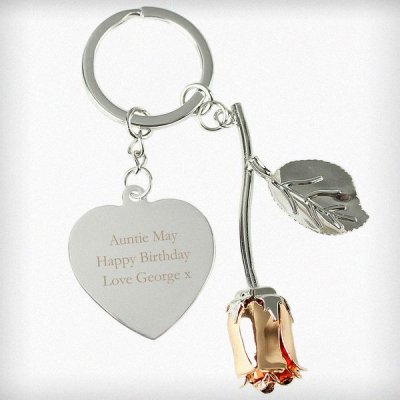 (image for) Personalised Silver Plated Rose Gold Rose Keyring