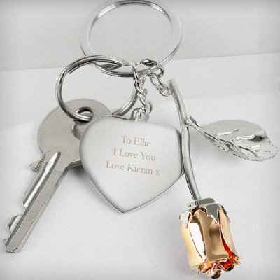 (image for) Personalised Silver Plated Rose Gold Rose Keyring