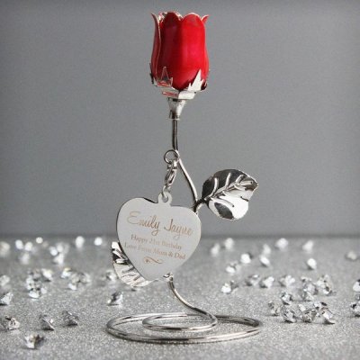 (image for) Personalised Swirls & Hearts Red Rose Bud Ornament