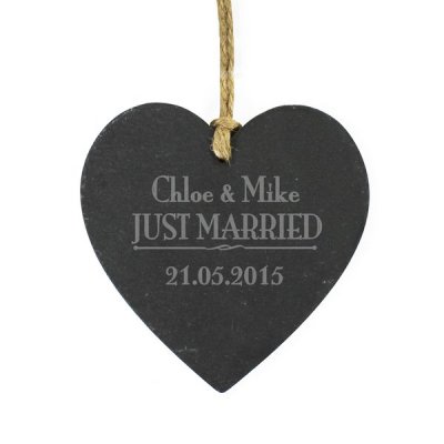 (image for) Personalised Just Married... Slate Heart Decoration