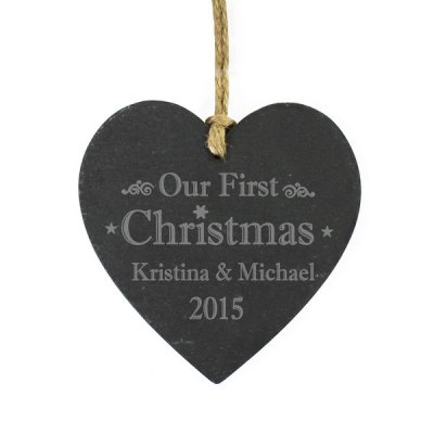 (image for) Personalised Our First Christmas Slate Heart