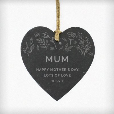 (image for) Personalised Floral Small Slate Heart Decoration