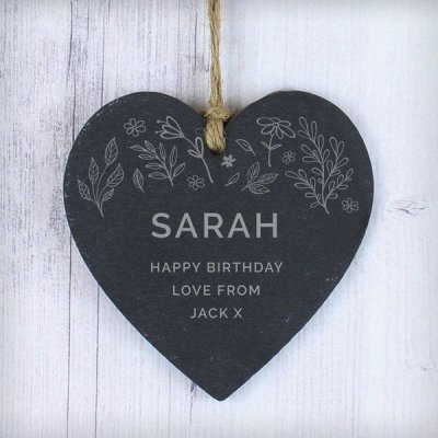 (image for) Personalised Floral Small Slate Heart Decoration