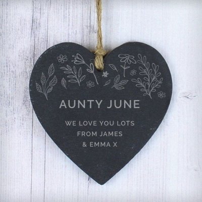 (image for) Personalised Floral Small Slate Heart Decoration