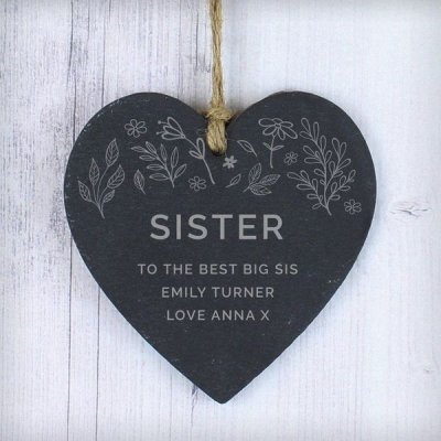 (image for) Personalised Floral Small Slate Heart Decoration