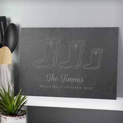 (image for) Personalised Welly Boot Family of Three Slate