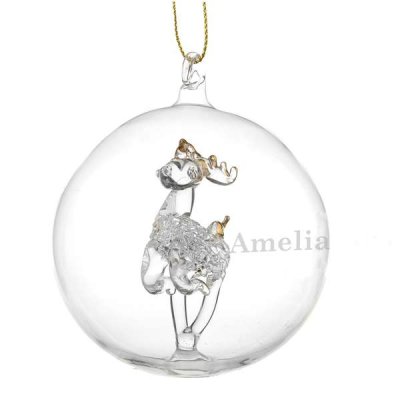 (image for) Personalised Name Only Reindeer Glass Bauble