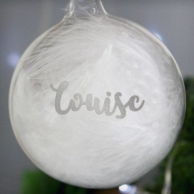 (image for) Personalised Silver Glitter Name Only Feather Glass Bauble