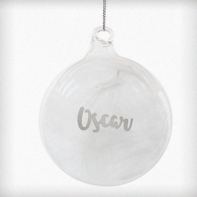 (image for) Personalised Silver Glitter Name Only Feather Glass Bauble