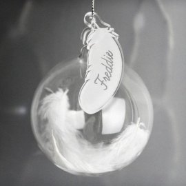 (image for) Personalised White Feather Glass Bauble