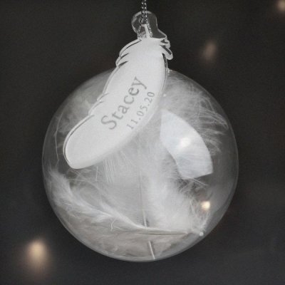 (image for) Personalised Name & Date Feather Glass Bauble