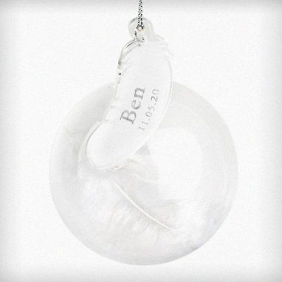 (image for) Personalised Name & Date Feather Glass Bauble