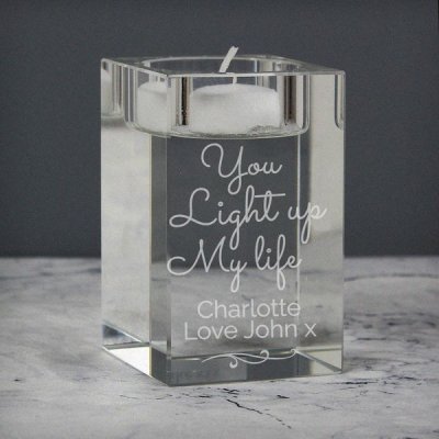 (image for) Personalised You Light Up My Life Glass Tea Light Holder