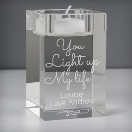 (image for) Personalised You Light Up My Life Glass Tea Light Holder