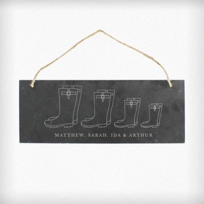 (image for) Personalised Welly Boot Family of Four Hanging Slate Plaque