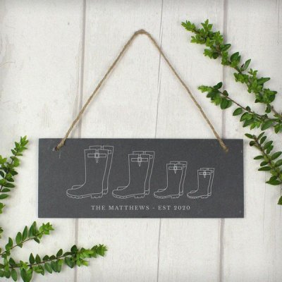 (image for) Personalised Welly Boot Family of Four Hanging Slate Plaque