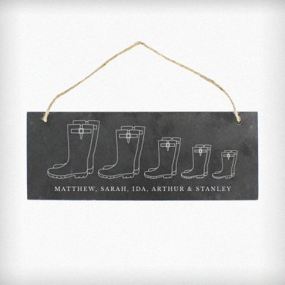 (image for) Personalised Welly Boot Family of Five Hanging Slate Plaque